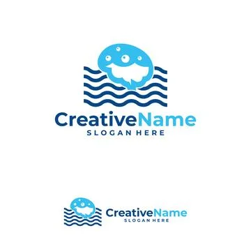 Brain water logo design vector template, Creative mind water logo concepts .. Ilustração Stock