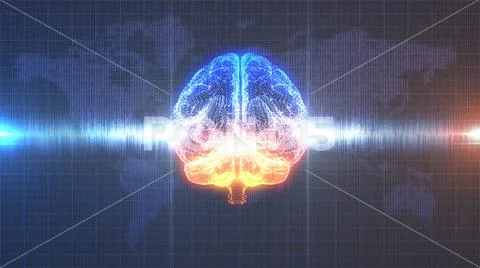 Brain wave blue and orange with Earth background Stock Illustration