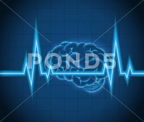 Brain wave concept on blue background technology Stock Illustration