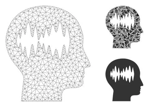 Brain Waves Vector Mesh 2D Model and Triangle Mosaic Icon Stock Illustration