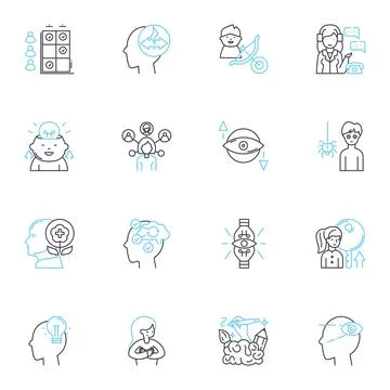 Brain Wellness linear icons set. Neuron, Cognition, Memory, Meditation, Focus Stock Illustration