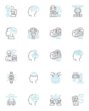 Brain Wellness linear icons set. Neuron, Cognition, Memory, Meditation, Focus Stock Illustration