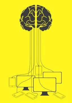 Brain wire connected to electronic devices Stock Illustration