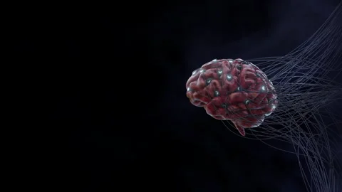 Brain Wire Connected to Machine Interface Loop Uploading Information Video stock 240345381