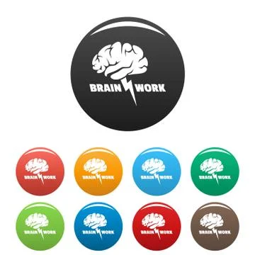 Brain work icons set color Illustrazione stock