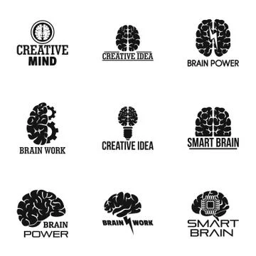 Brain work logo set, simple style Illustrazione stock