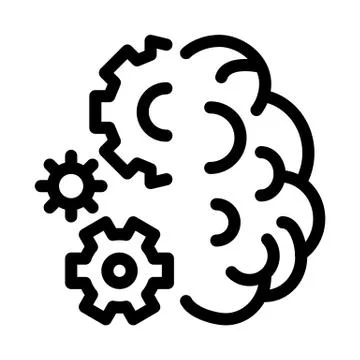 Brain work mechanical gears icon vector outline illustration Ilustración de archivo