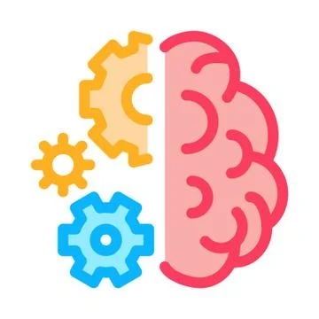 Brain work mechanical gears icon vector outline illustration Stock Illustration
