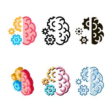 Brain work mechanical gears icon variations vector outline Illustrazione stock