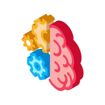 Brain work mechanical gears isometric icon vector illustration Ilustración de archivo