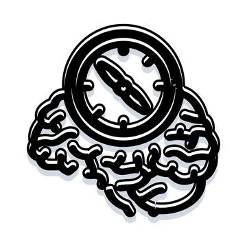 Brain working with clock for time management 스톡 일러스트