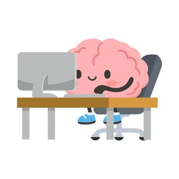 Brain working on computer for productivity and analysis イラスト素材