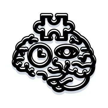 Brain working with puzzle, time and vision concept Illustrazione stock