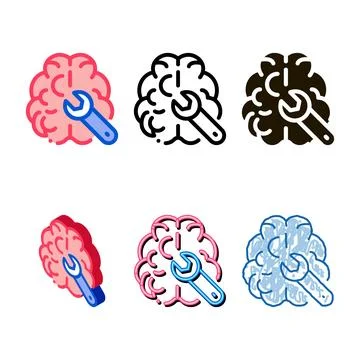 Brain wrench icon vector types outline Stock Illustration