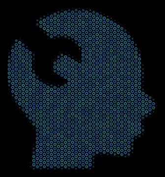 Brain Wrench Tool Composition Icon of Halftone Spheres Stock Illustration