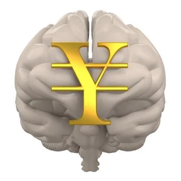 Brain with yen symbol 3d rendering Stock Illustration