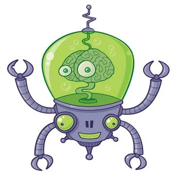 Brainbot Robot With Brain Vector cartoon illustration of a robot with a la... Stock Photos