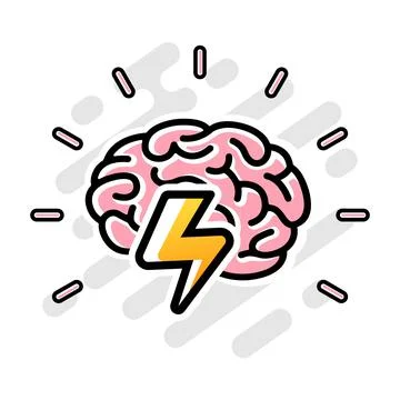 Brainpower vector logo. Human brain and lightning Stock Illustration