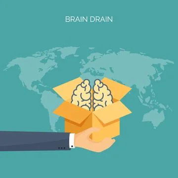 Brains, academic cap. Brain drain. Study creative process. Power of knowledge. Illustrazione stock