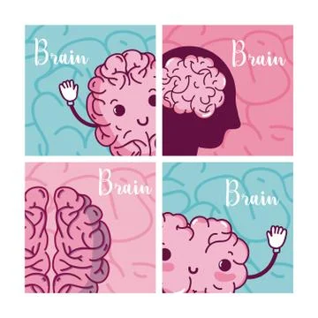 Brains cartoons in square frames Illustrazione stock
