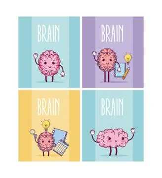 Brains cartoons in square frames Illustrazione stock