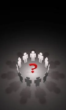 Brainstorm. 3D illustration rendering Question mark and gray figures. Avai... 스톡 사진