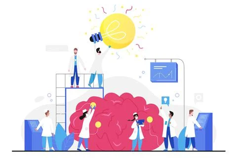 Brainstorm and brain development for inspiration, tiny scientists engineering Stock Illustration