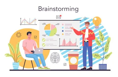 Brainstorm concept. New idea generation in teamwork discussion. Stock Illustration