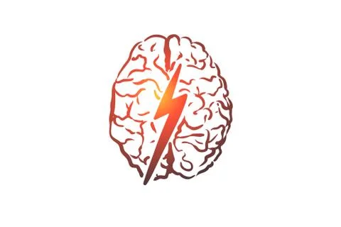 Brainstorm, creative, brain, mind, power concept. Hand drawn isolated vector. Stock Illustration
