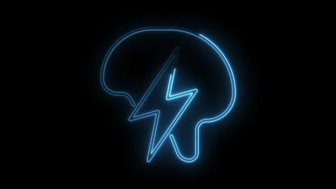 Brainstorm creative idea concept with neon light thunder and brain shape on.. Stock Footage 314536866
