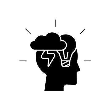 Brainstorm head black vector concept icon. Brainstorm head flat illustration Stock Illustration