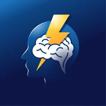 Brainstorm - head with lightning strucks the brain Stock Illustration