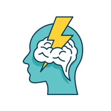 Brainstorm human head with lightning Stock Illustration