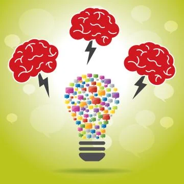 Brainstorm idea creative brain, lightning and lamp. Stock Illustration