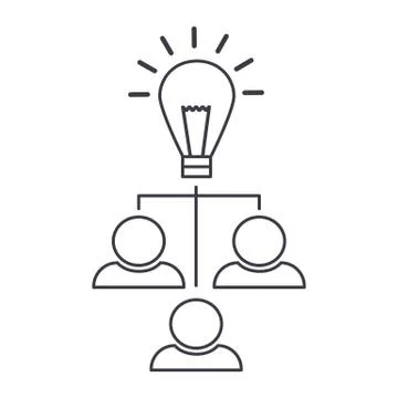 Brainstorm, idea generation,lamp with users vector line icon, sign, illustration Illustrazione stock