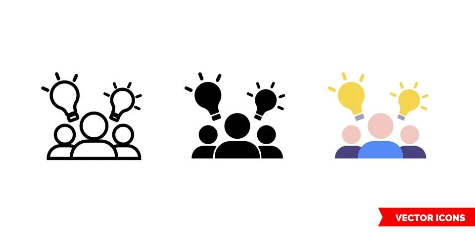 Brainstorm idea icon of 3 types color, black and white, outline. Isolated vec Stock Illustration