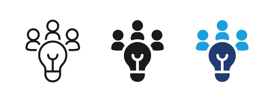 Brainstorm light bulb icon showing team of people above bulb. Group brainst.. Ilustração Stock