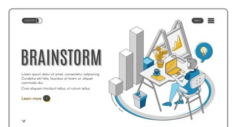 Brainstorm, Man sitting at desk, working on laptop 스톡 일러스트
