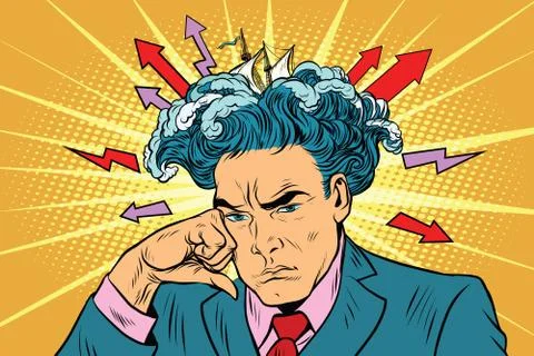 Brainstorm man thinks Stock Illustration