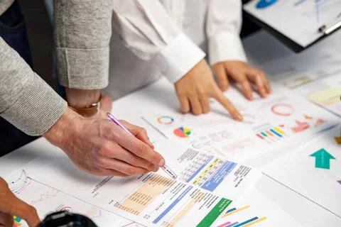 Brainstorm planing creative teamwork, Close up of hands mobile phone app Stock Photos