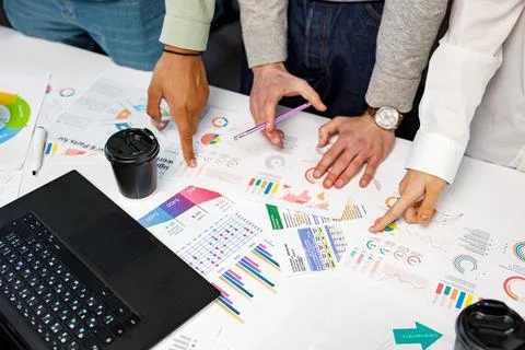 Brainstorm planing creative teamwork, Close up of hands mobile phone app Stock-Fotos