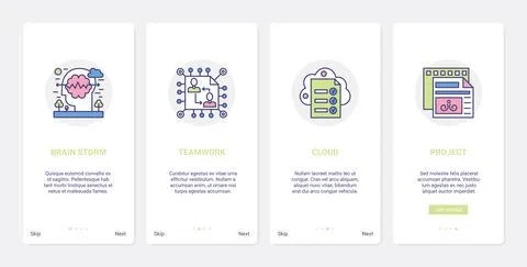 Brainstorm teamwork creative process UX, UI onboarding mobile app page screen Illustrazione stock