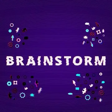 Brainstorm text on dark background with gears and puzzles shapes. Distorted g Stock Illustration