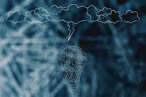 Brainstorming and artificial intelligence capabilities concept, microchip l.. Stock Illustration