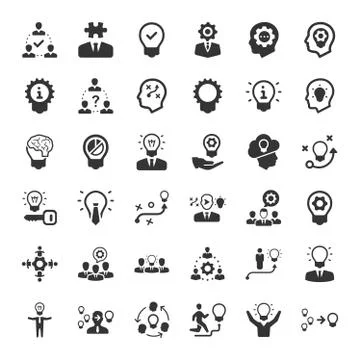 Brainstorming and Idea Development Icons - Gray Version Illustrazione stock