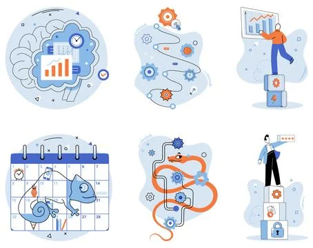 Brainstorming and Planning Process with Data Analysis and Time Management イラスト素材