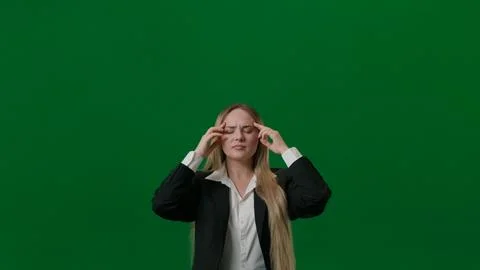 Brainstorming and problem solving concept. Portrait of female on chroma key Stock Photos
