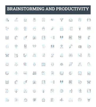Brainstorming and productivity vector line icons set. Brainstorming Illustrazione stock