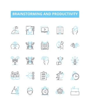 Brainstorming and productivity vector line icons set. Brainstorming Illustrazione stock