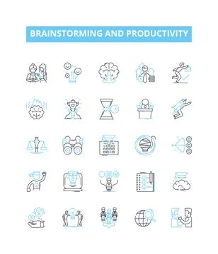 Brainstorming and productivity vector line icons set. Brainstorming Stockillustratie